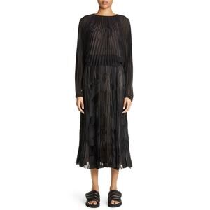 Partow NWT Coraline Semisheer Long Sleeve Plissé Midi Dress Black Size 4